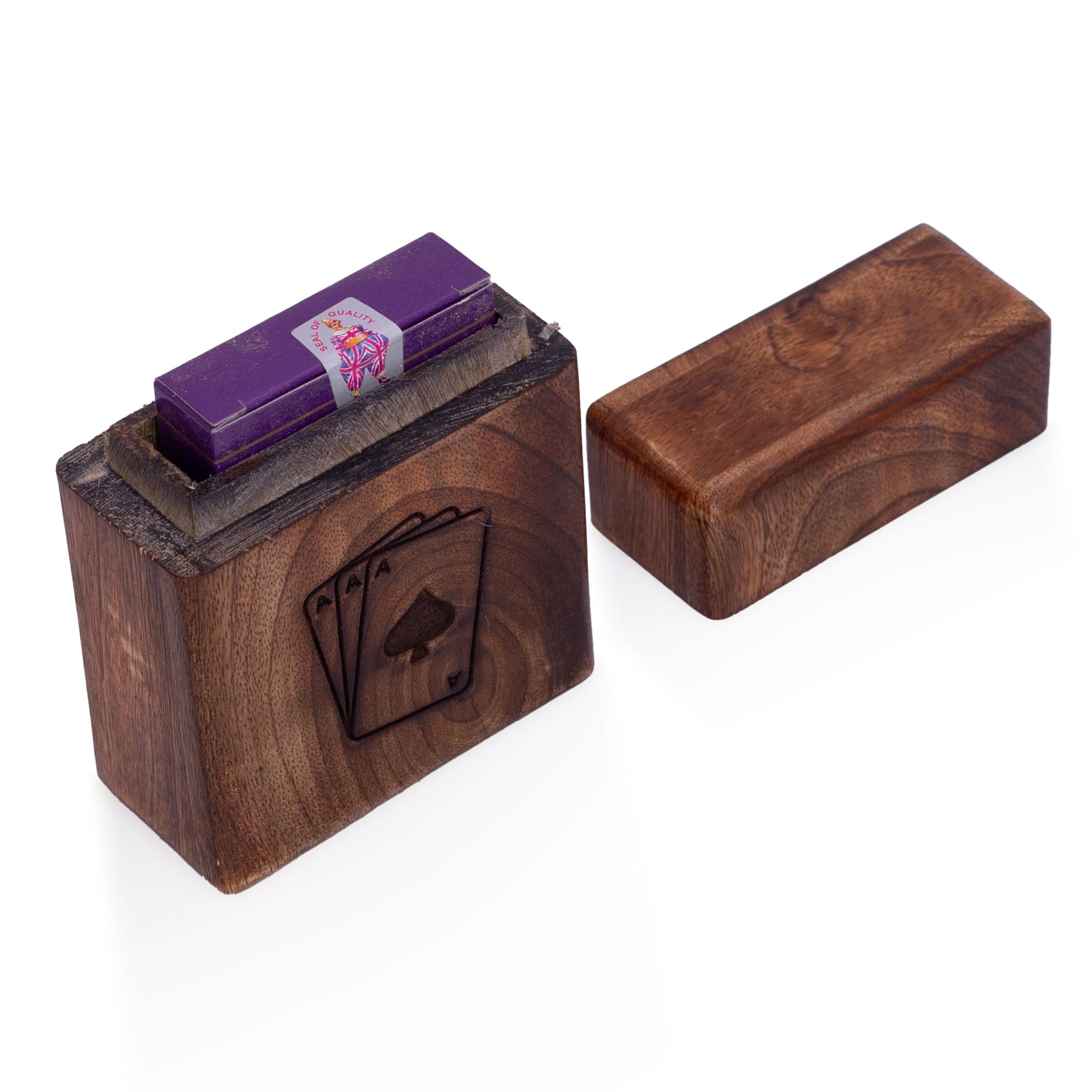 Unique Birthday Gift Ideas Handcrafted Classic Wooden Playing Card Holder Deck Box Storage Case Organizer With Premium Quality 'Ace' Playing Cards