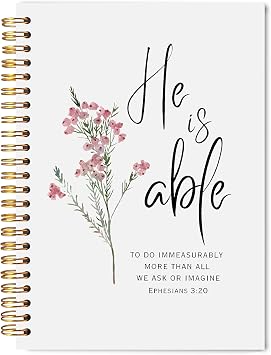 Floral Christian Spiral Notebook 5.5x8.3, He Is Able Bible Journaling Notebooks, Prayer Journal, Ephesians 320 Bible Notebooks for Note Taking, Religious Scripture Journals for Writing