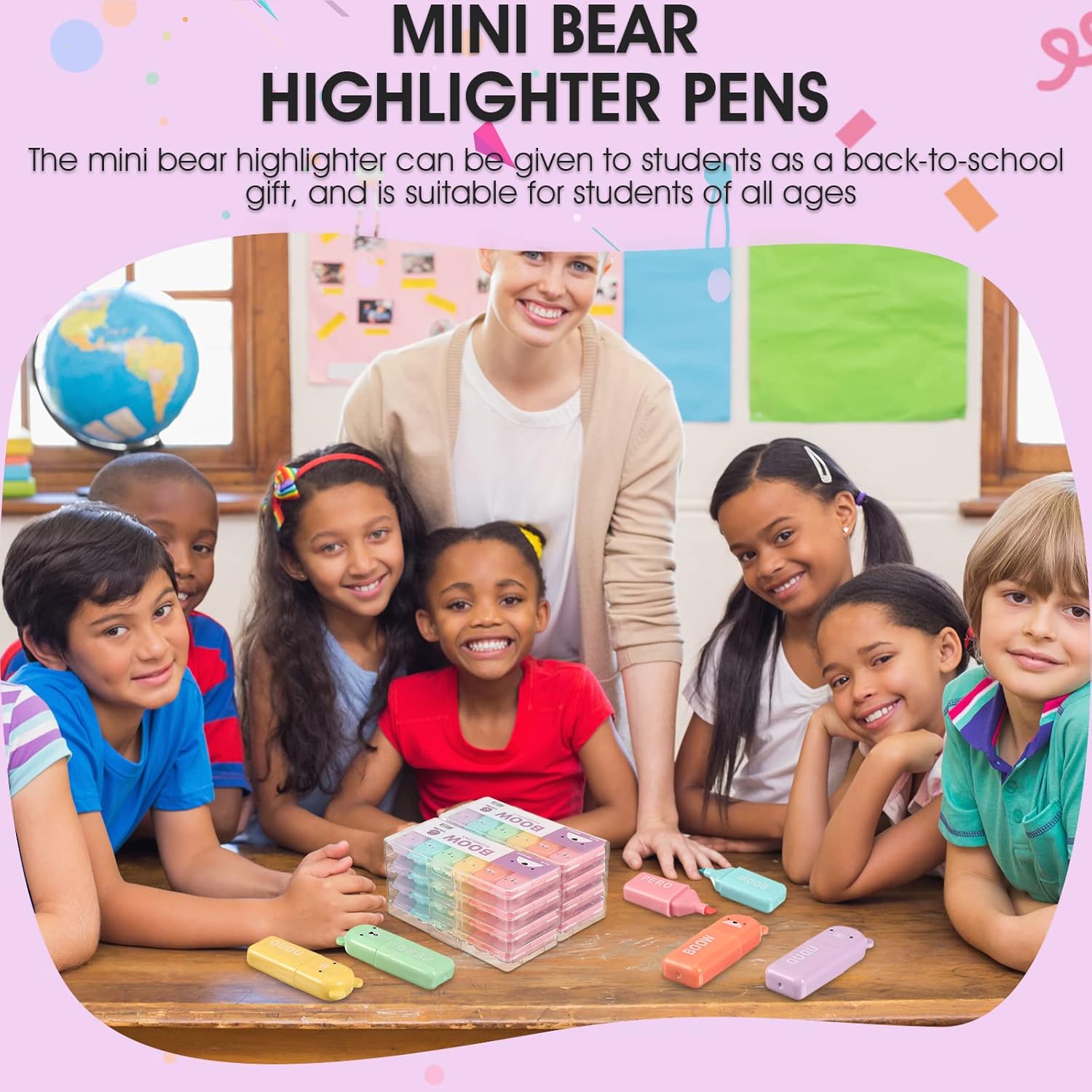 Fuutreo 60 Pcs Cute Mini Bear Highlighter Pens Kawaii Highlighter Set Back to School Gift Assorted Pastel Colors Chisel Tip Marker Pens for Kids Students Adults School Office Supplies