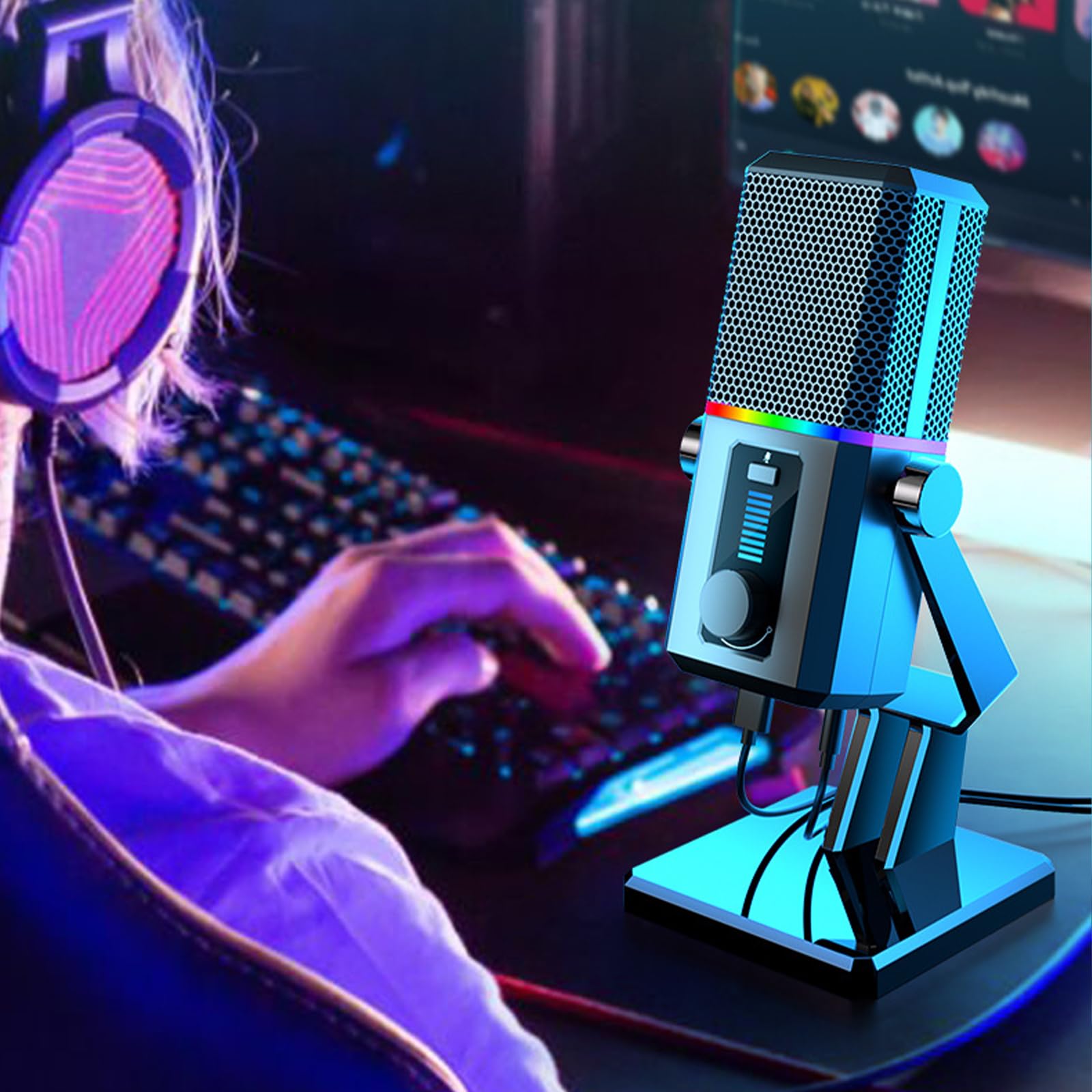 Microfono USB da studio regolabile 20Hz-20KHz con cancellazione del rumore per podcast professionali Gioco Streaming Desktop Mic