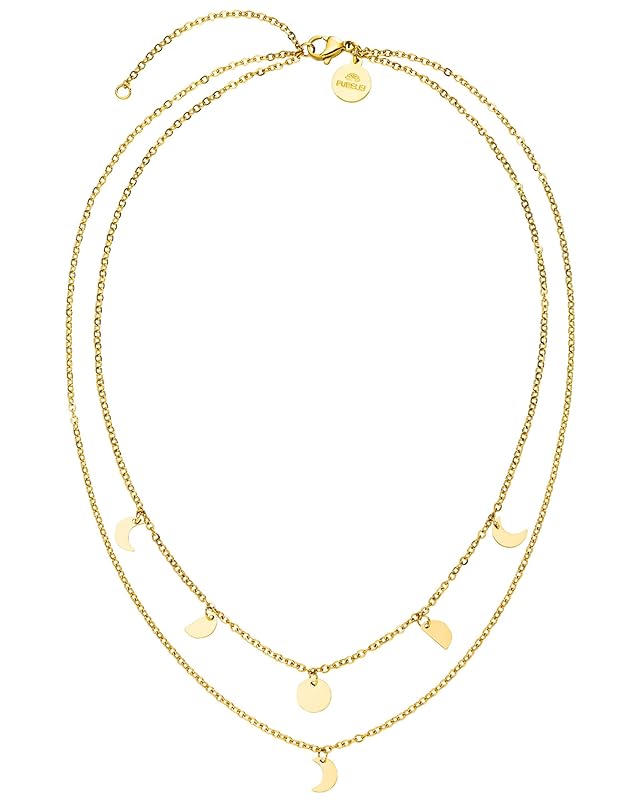 Purelei Luna Kette Damen – Halskette Damen aus langlebigem Edelstahl – Wasserfeste Kette mit Anhänger – 40-45 cm Länge verstellbar – Halskette für deinen individuellen Look Gold
