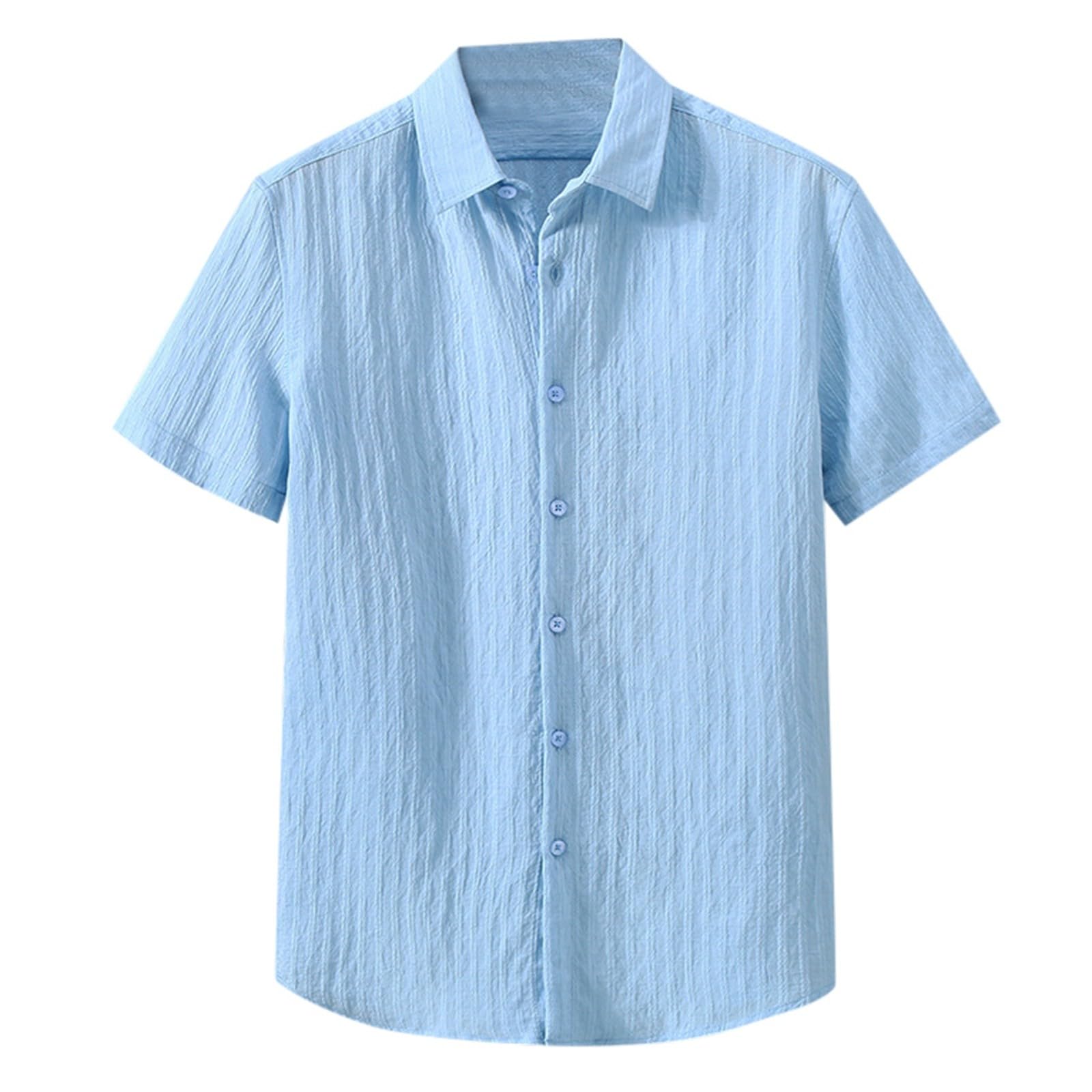 Generic Camisetas Hombre para Hombres Camisa de Color Sólido Camisa Informal Camisa de Manga Corta con Botones Camisa de Manga Corta Suelta de algodón Transpirable Camisa de Playa Camiseta Escote Hombre