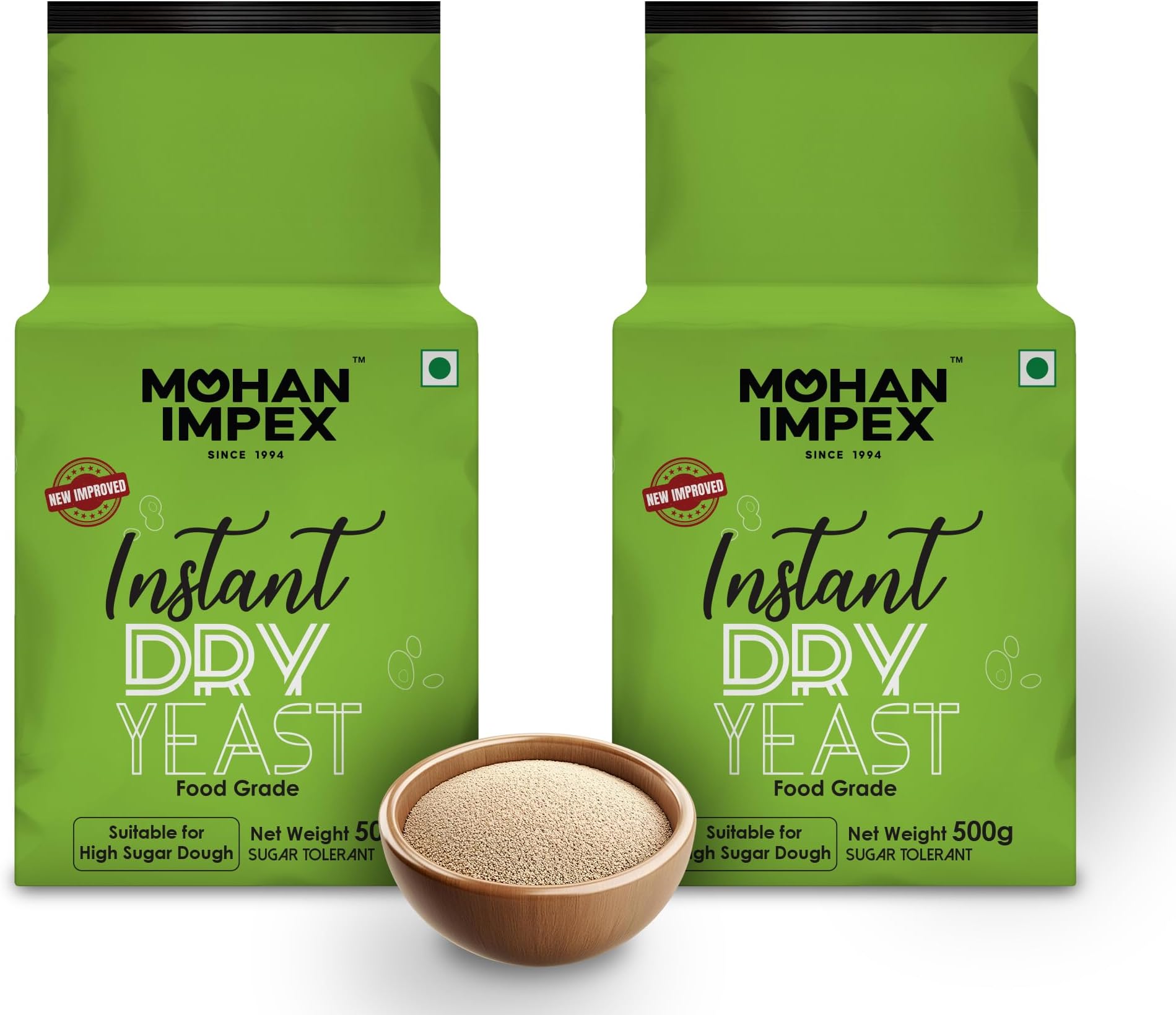 Mohan Impex Instant Dry Yeast 500g [Pack of 2] | Fast-Acting Yeast for Bread, Pizza Dough & Baking | Quick Rise, Gluten-Free, Easy-to-Use Powder for Perfect Results