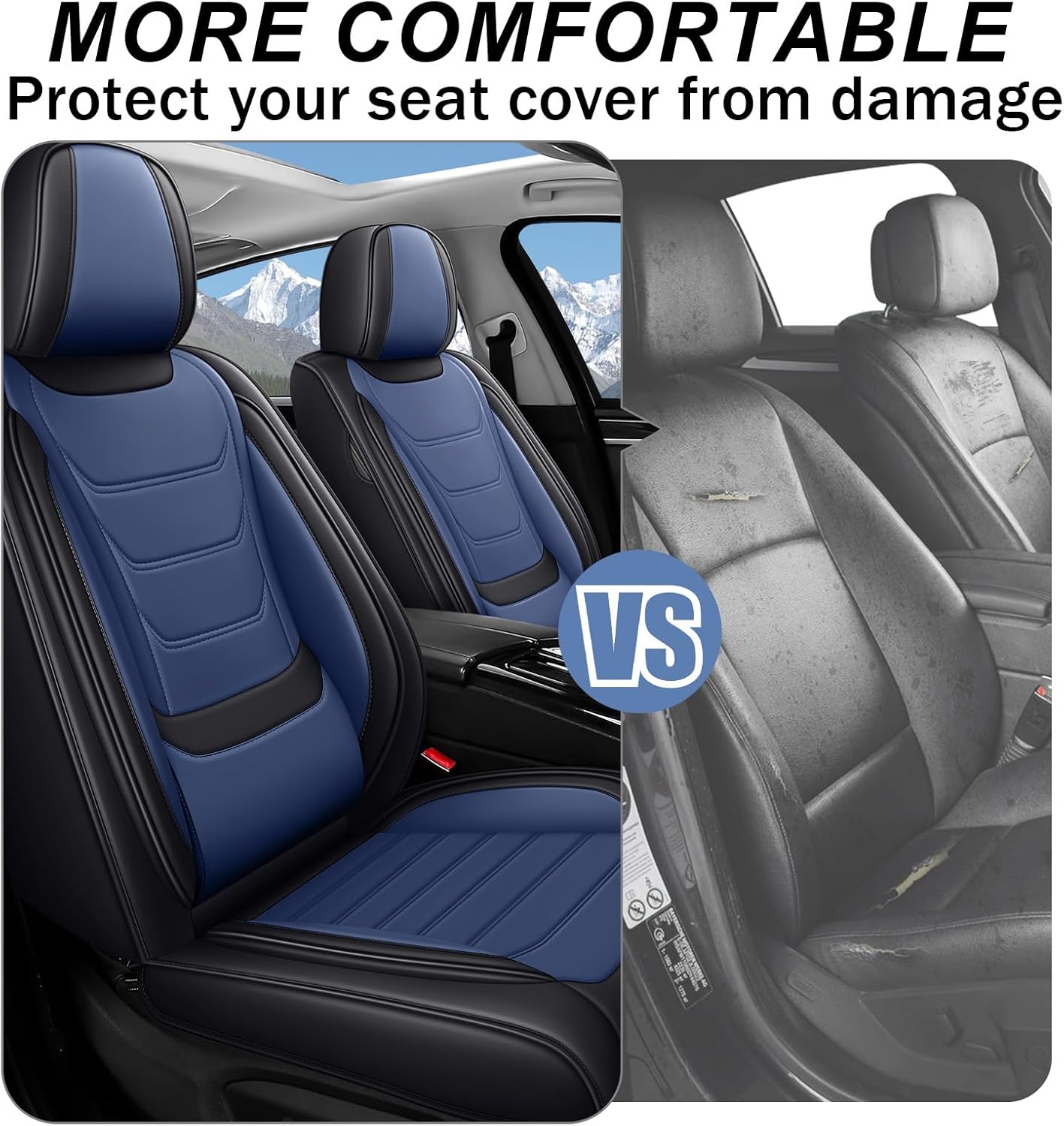 Nappa Leather Seat Covers Full Set for Honda Ridgeline 2006-2025, 5 Seats Waterproof & Tear-Resistant Car Seat Cover Inside Zipper Design and Reserved Opening Holes(Standard Full Set/Black Blue)