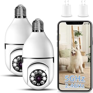 Light Bulb Security Camera, 1080P 5GHz & 2.4GHz Light Socket Security Camera for Light Bulb Pet Camera with Phone App 360 ° PTZ Night Vision Motion Detection Auto Tracking