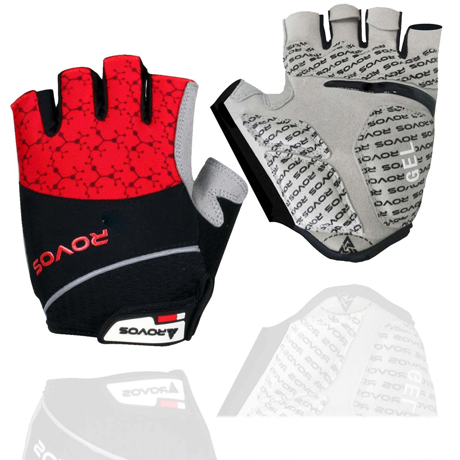 ROVOS Mountain Biking Gloves Men Half Finger Gel Padded Biking Gloves Breathable Red Gloves(Red,Medium)