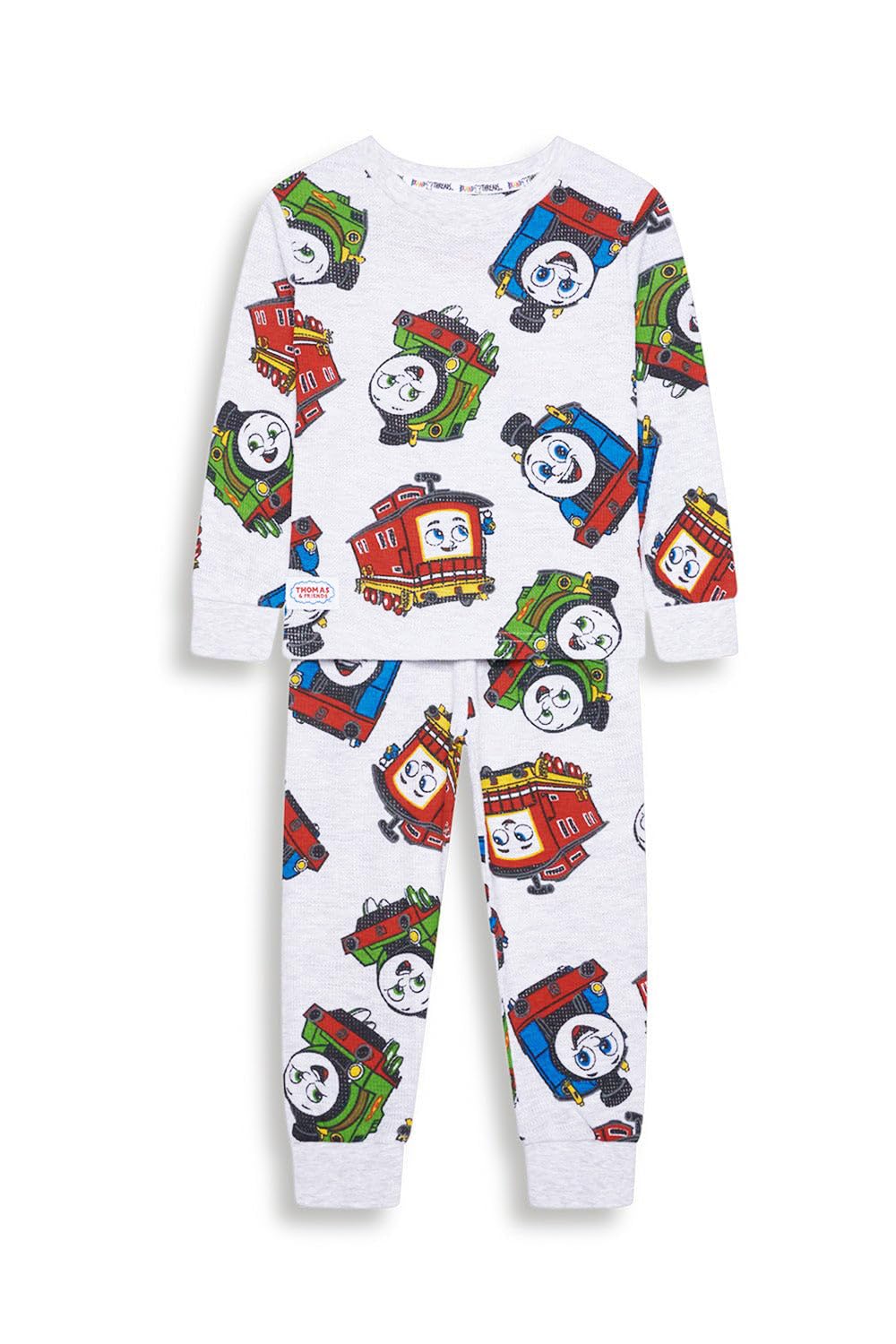 Brand Threads Boys Grey Thomas & Friends Pyjama Set – Soft Long-Sleeve Top & Bottoms, Character All-Over Print, Cosy Kids Sleepwear, Comfortable Pjs, Gifts For Machine Washable