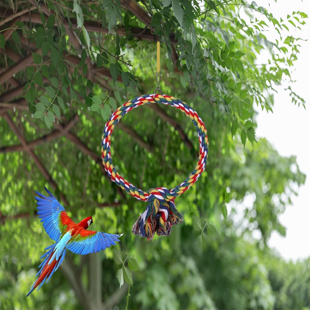 Bird Rope Swing Multicolour Cage Hanging Toys 7Inch Diameter Bird Rope Perches Bite Resistance Parrot Swing for Budgie Cockatiels Conures Finches Small Parakeets - Image 4