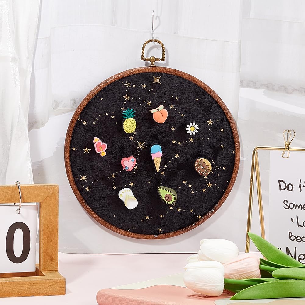 GORGECRAFT Badge Brooch Pennant Display Board Wall Hanging Vintage Round Velvet Organizer Storage Case Earrings Necklace Enamel Pin Holder Collection Display Stand for Jewelry Hair Accessory Black image 4