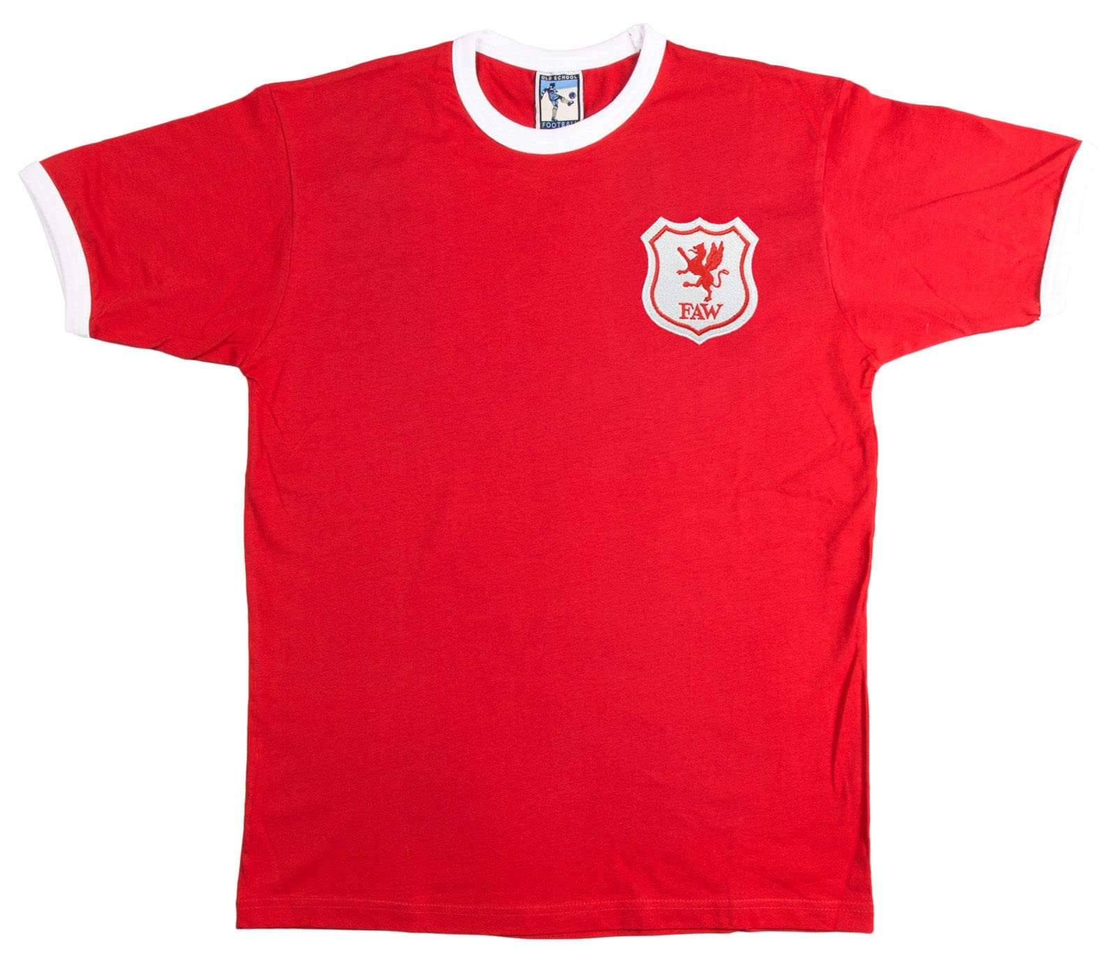 Old School Football Red/White Wales 1920S Retro Football T Shirt Embroide Logo (M)