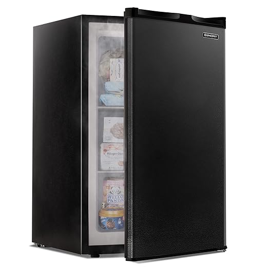 Euhomy Upright freezer, 3.0 Cubic Feet, Single Door Compact Mini Freezer with Reversible Door, Small freezer for Home/Dorms/Apartment/Office (Black)