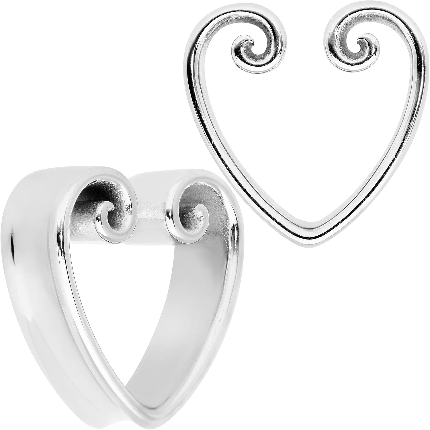 Body Candy Womens 2Pc Curl Heart Saddle Plug Tunnel Plug Earring Ear Plug Gauges Set of 2
