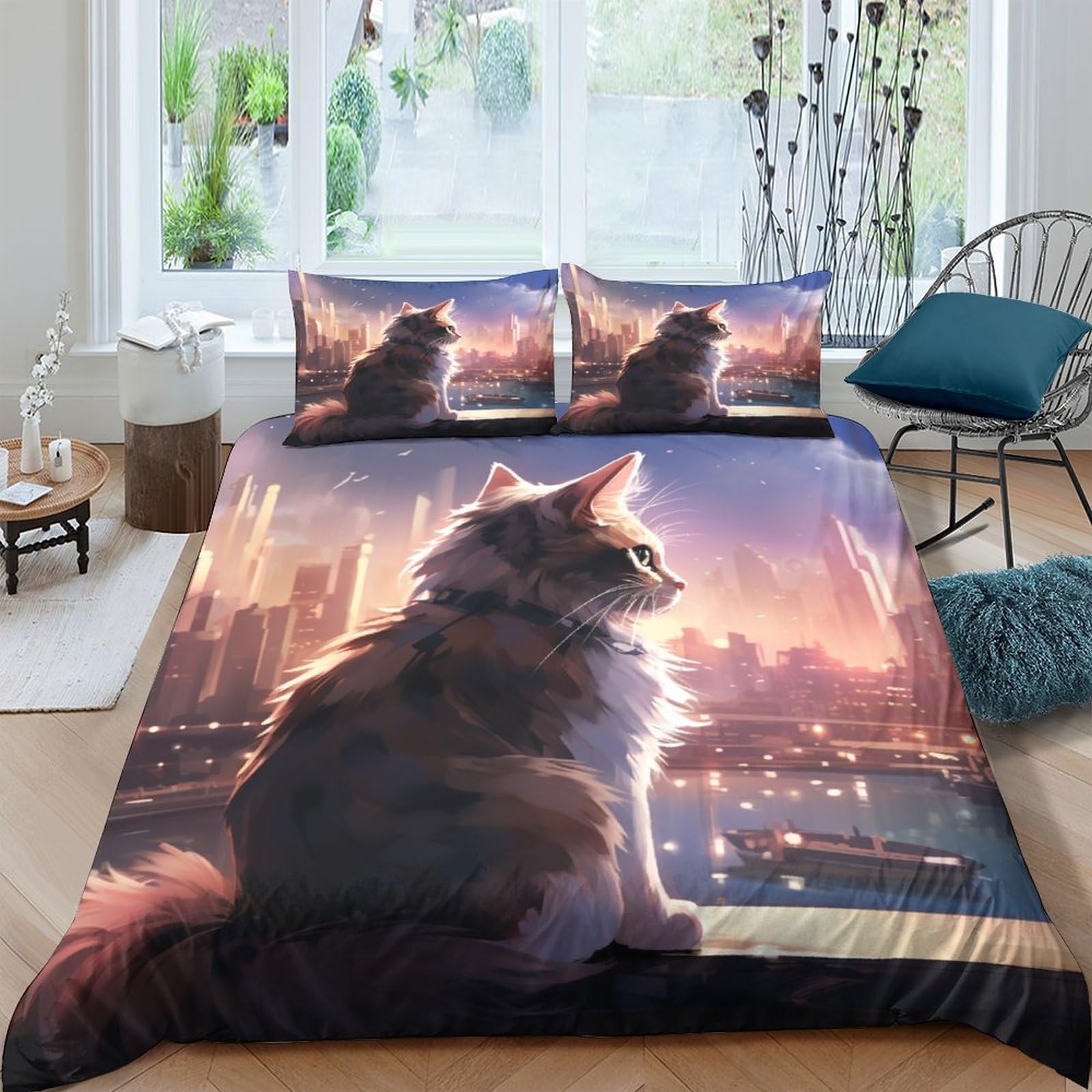 Housses de couettes chaton IOFEER ensemble de literie microfibre king 220x240 cm parure 3 pièces