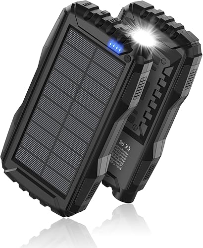 Solar Charger, Power Bank, 42800mAh Portable Charger Power Bank External Battery Pack 5V3.1A Qc 3.0 Fast Charger Built-in Super Bright Flashlight (Black)