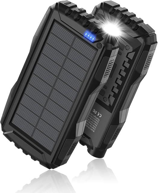 Power-Bank-Solar-Charger - 42800mAh Portable Charger,Solar Power Bank,External Battery Pack 5V3.1A Qc 3.0 Fast Charger Built-in Super Bright Flashlight (Light Black)