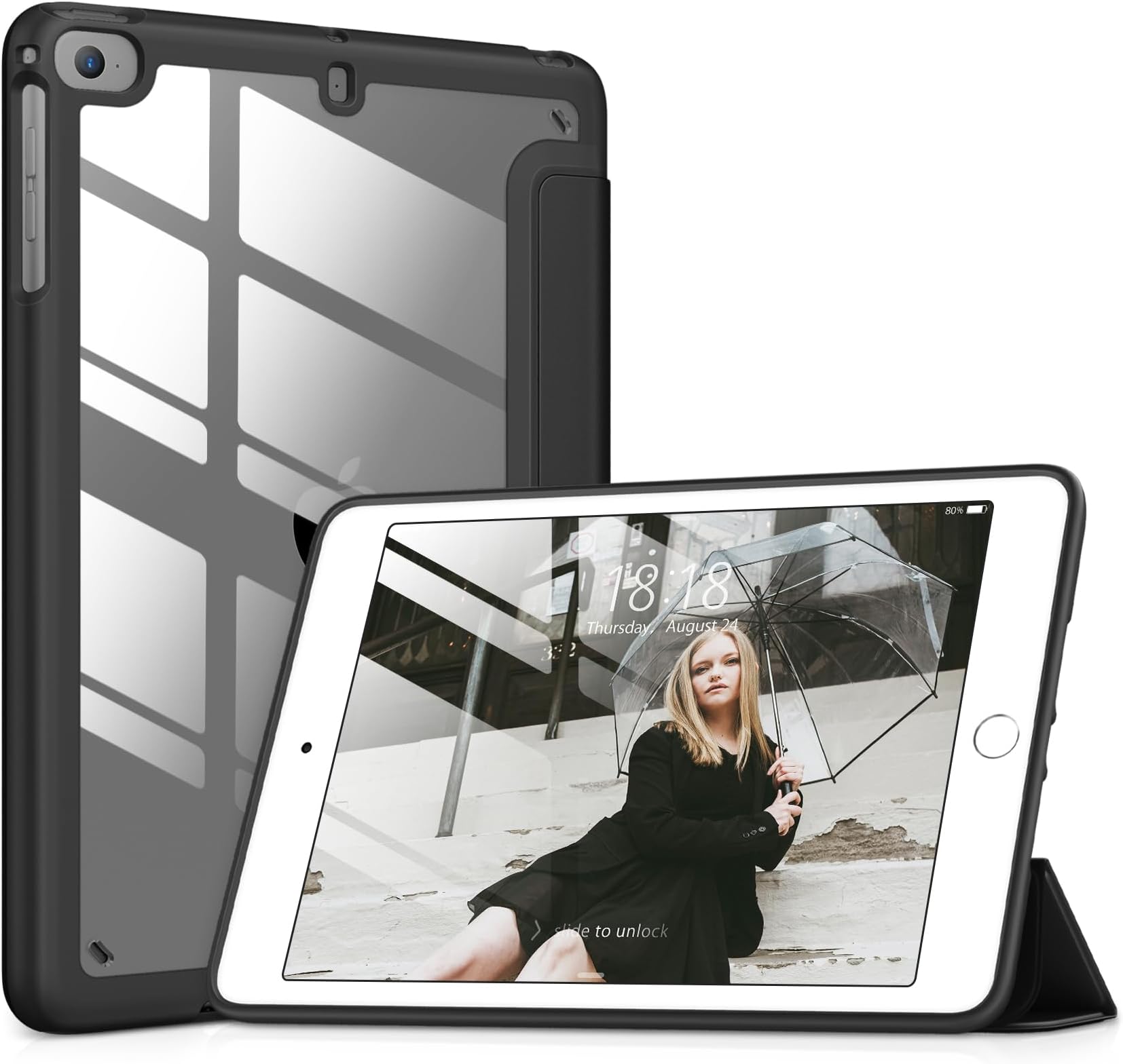 VIKESI for iPad mini 4 5 3 2 1 Case,Clear 7.9 inch iPad mini 1st 2nd 3rd 4th 5th Generation Smart Cover [Support Auto Sleep/Wake] - Black