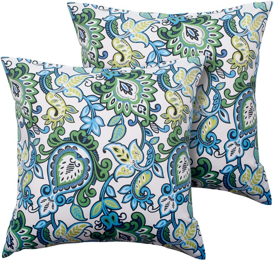 Magpie Fabrics Pack of 2 Outdoor Waterproof Throw Pillow Covers 18 x 18 Inch, Christmas Decorative Cushion Sham Pillowcase Shell for Garden Patio Tent Balcony Couch Sofa(Floral Blue Green) - Image 7
