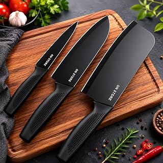 ON STORE Kitchen Knife Set 3 Pcs – Ultra Sharp Stainless Steel Chef Knives with Ergonomic Non-Slip Handle – Professional C... Price In India