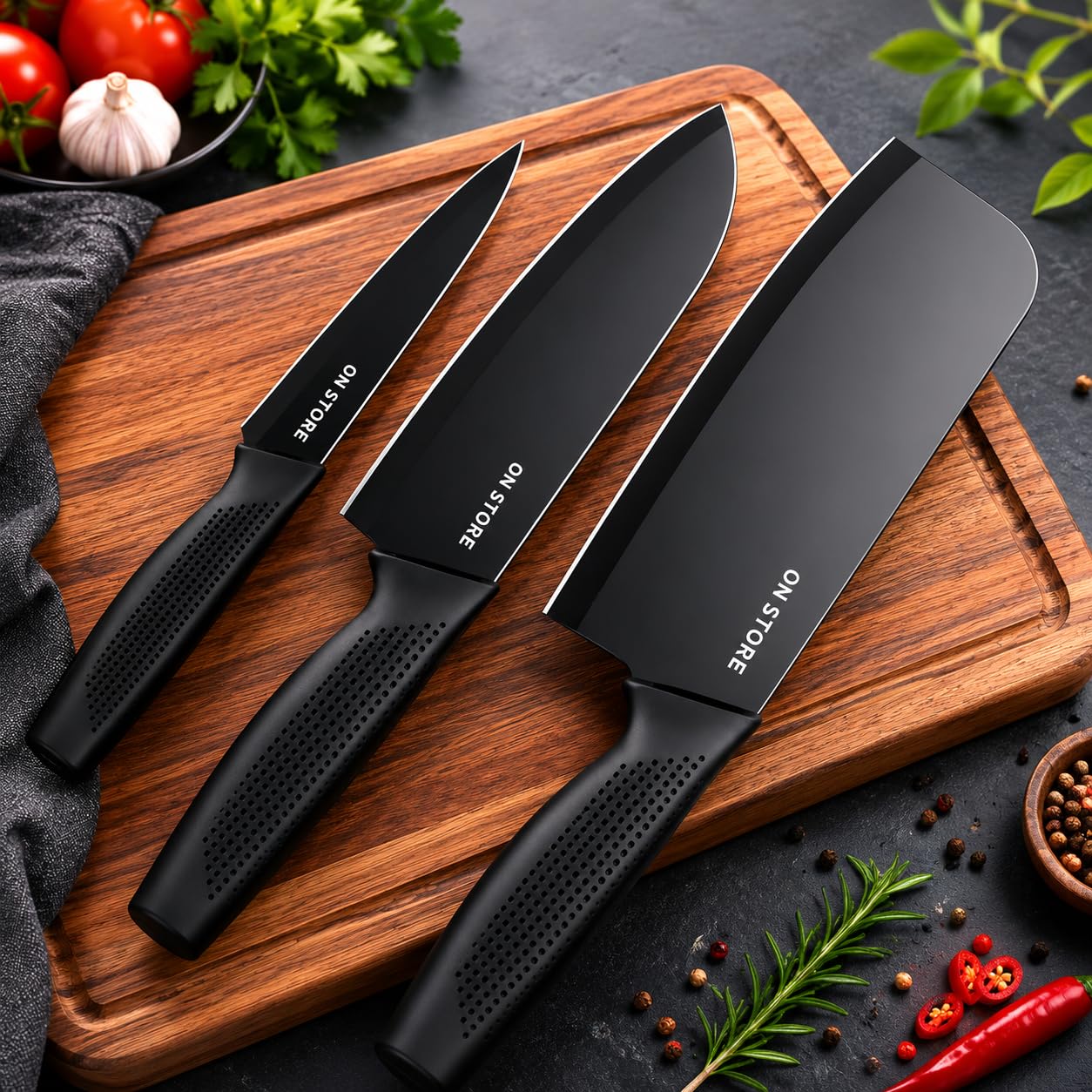 ON STORE Kitchen Knife Set 3 Pcs – Ultra Sharp Stainless Steel Chef Knives with Ergonomic Non-Slip Handle – Professional C...
