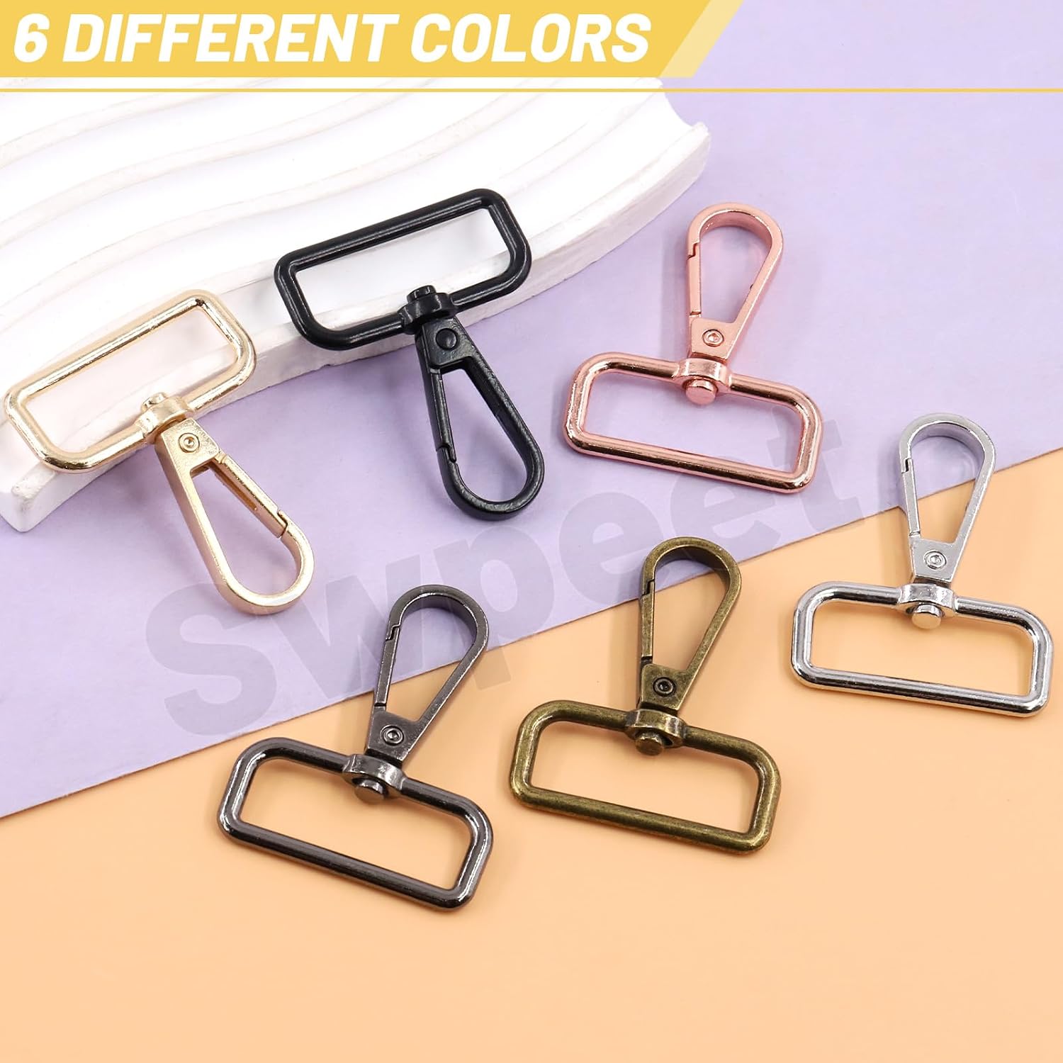Swpeet Metal D Ring & Rectangle Adjuster Triglides Slides Buckle & D Ring Swivel Lobster Clasp Kit