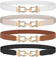 WERFORU Women's Stretchy Skinny Waist Belts for Dresses - Retro Gold Buckle Set of 4, Fits 22-40" Waists