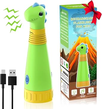 SEVENKA Dinosaur Rechargeable Flashlight for Kids, LED Flashlight with Dino Roar Sound, Kids Flashlight Torch, Outdoor Kids Camping Gear Accessories, Birthday Gift Halloween Lights for Kid