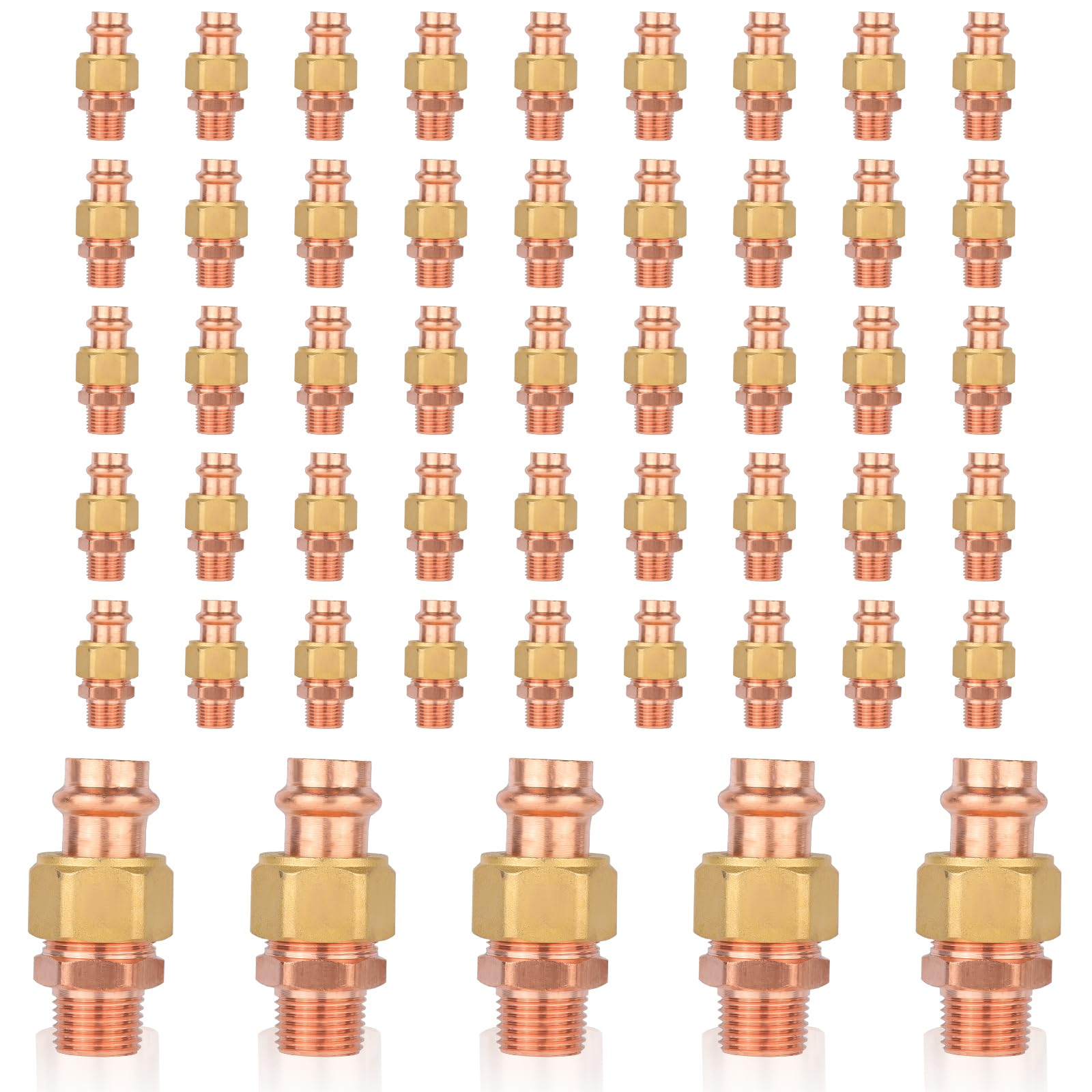 (Paquete de 50) Conectores de unión de Cobre a presión GUOFIS, 3/4" a presión x 3/4" Macho, unión LF de Cobre a presión Macho (PRESS072-50Pack)