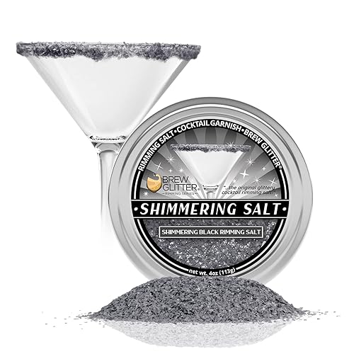 Brew Glitter - Rimming Salt - Negro brillante (4 onzas, 1 lata) Rimmer de bebidas para bebidas, cócteles, margaritas
