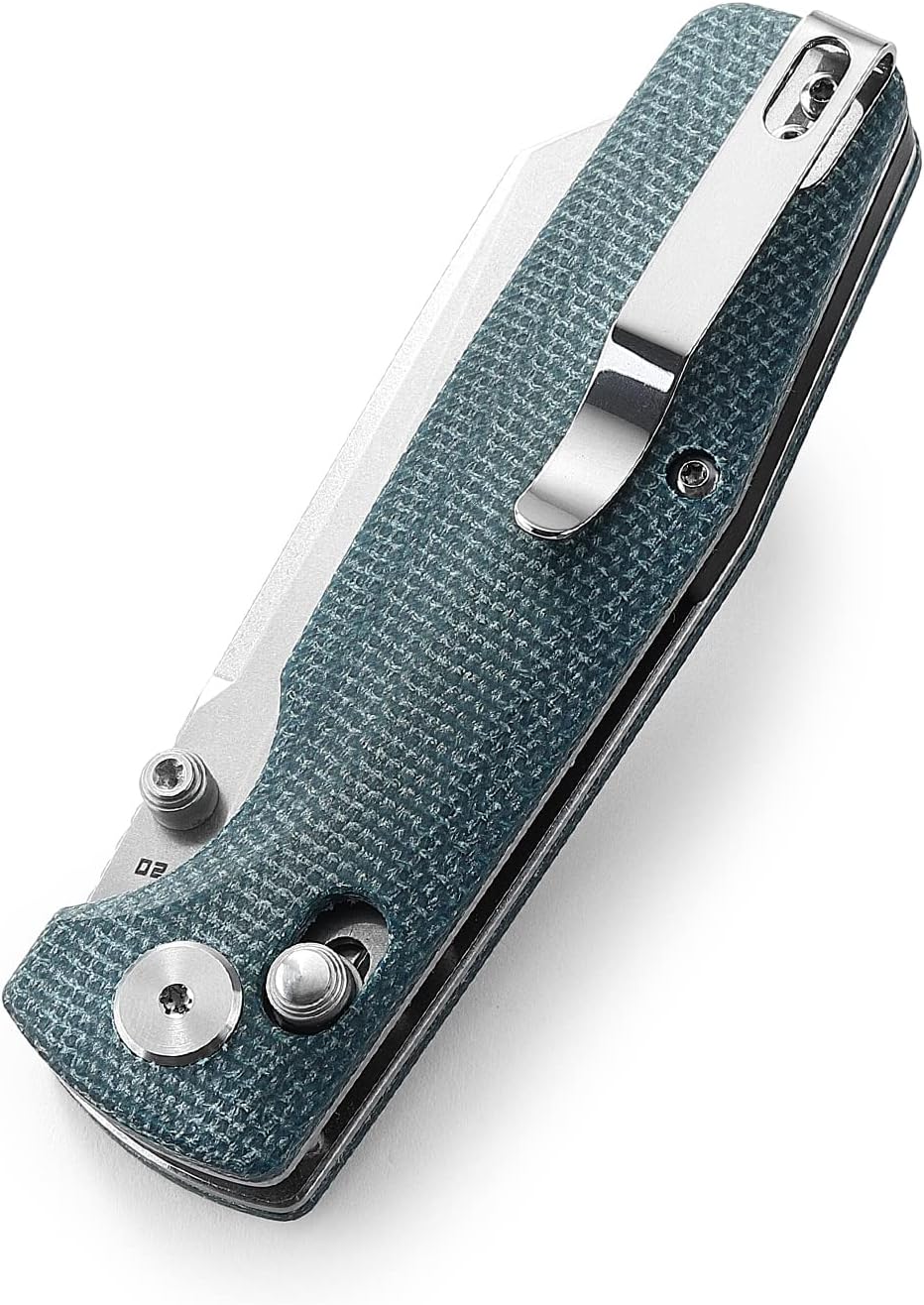 BESTECH KNIVES Pocket Folder Folding Knife: 3.07" D2 Steel Cleaver Stonewashed Blade, Micarta Scales, Thumbstud, B-Lock, EDC Steel Clip, BG43C-1 (Blue)