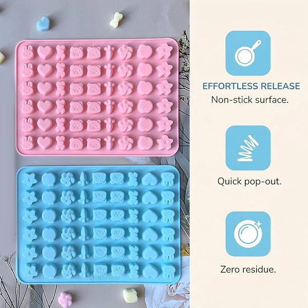 2 Pcs Silicone Gummy Bear Molds Chocolate Moulds Set of 9 Cartoon Pattern Silicone Baking Molds Reusable for Making Small Chocolates - 4
