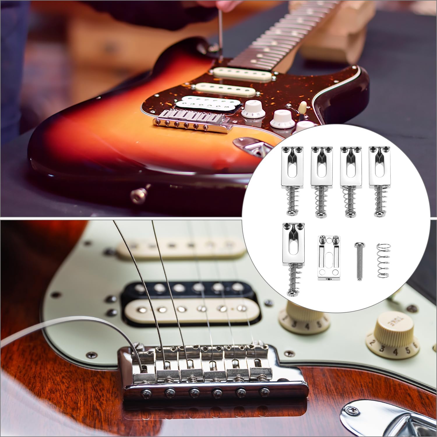 QWORK Guitar Bridge Saddle Set, 6 Pcs Chrome Finish Bridge Saddles for Electric Guitars