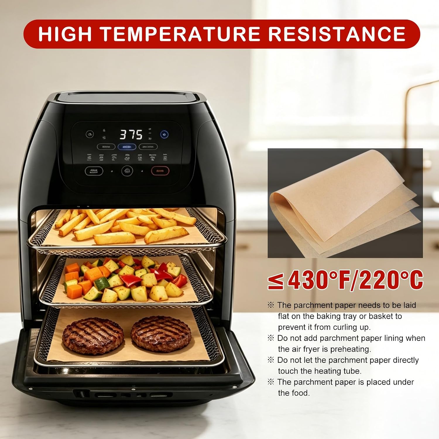 120Pcs Air Fryer Parchment Paper Liners Compatible with Chefman XL 10QT Multifunctional Digital Air Fryer, Disposable Nonstick Airfryer Paper Sheets Oven Tray Liner for Chefman Oven Accessories