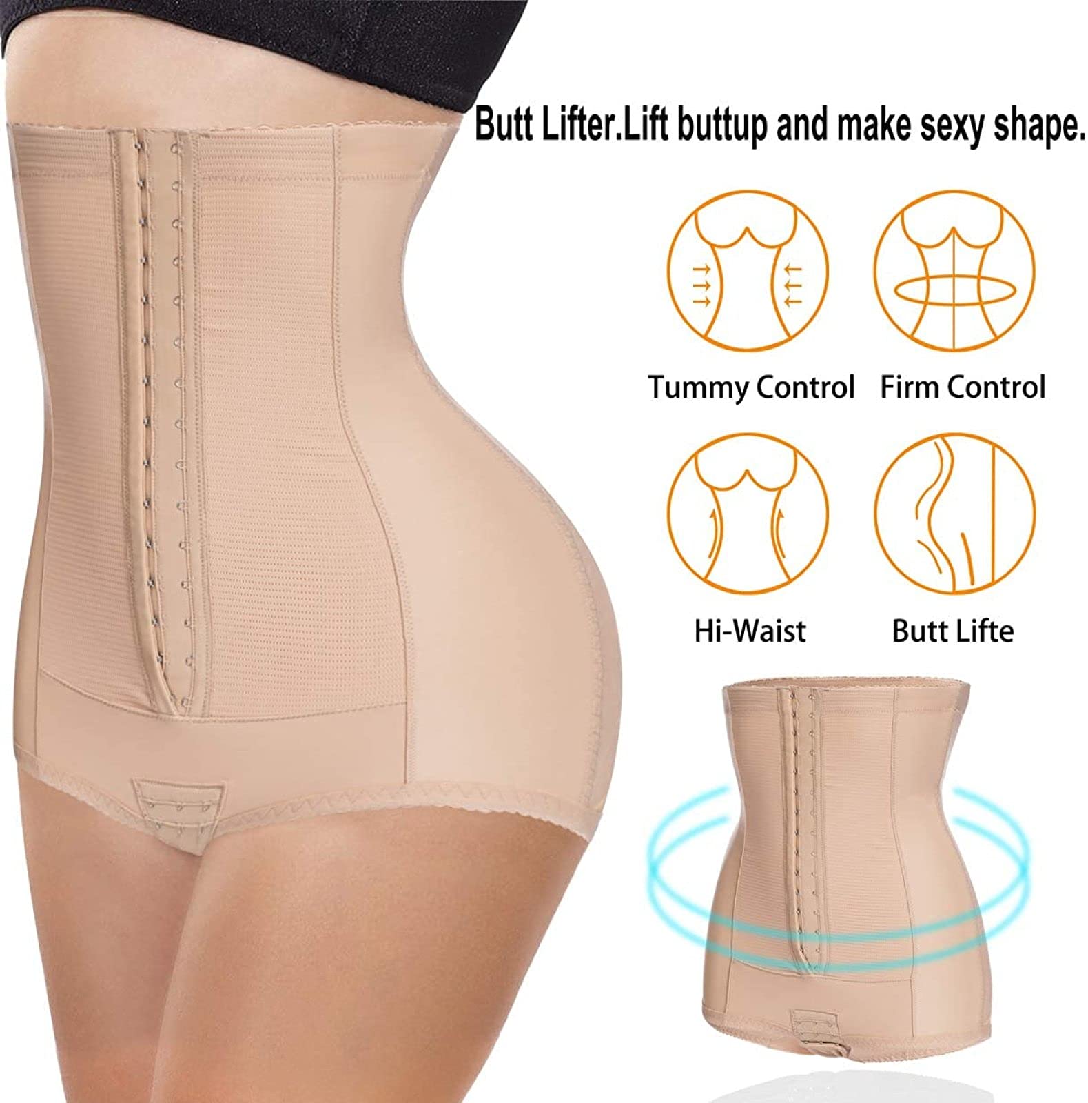 Donna Guaina Contenitiva a Vita Alta Corsetto Dimagrante Mutande Snellente Intimo Modellante Pantaloncino,Apricot-M