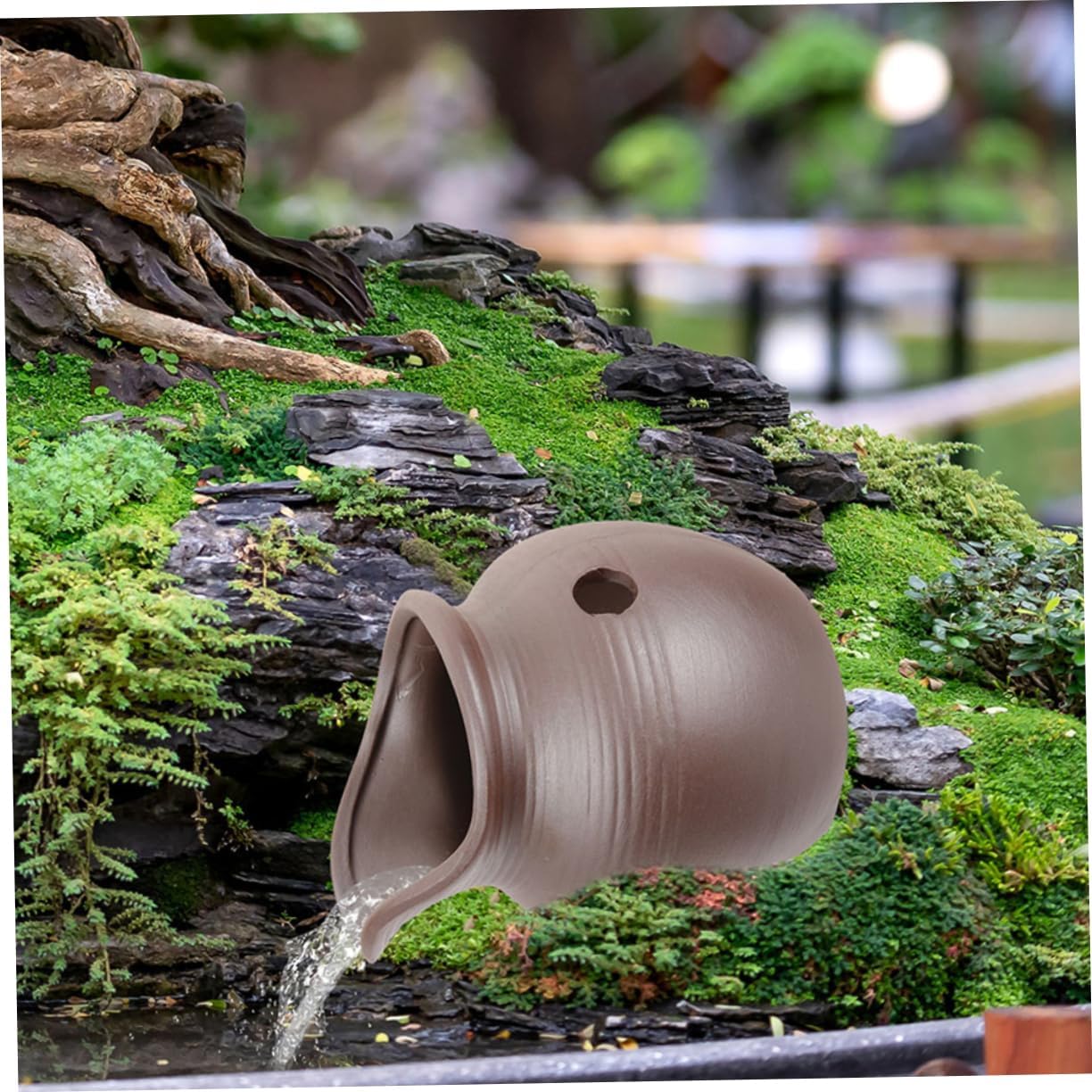 Garneck Ceramic Pot Water Fountain Spitter Decorative Outdoor Garden Feature Carp Statue Hydroponic Planter for DIY Water Features for Balconies and Patios