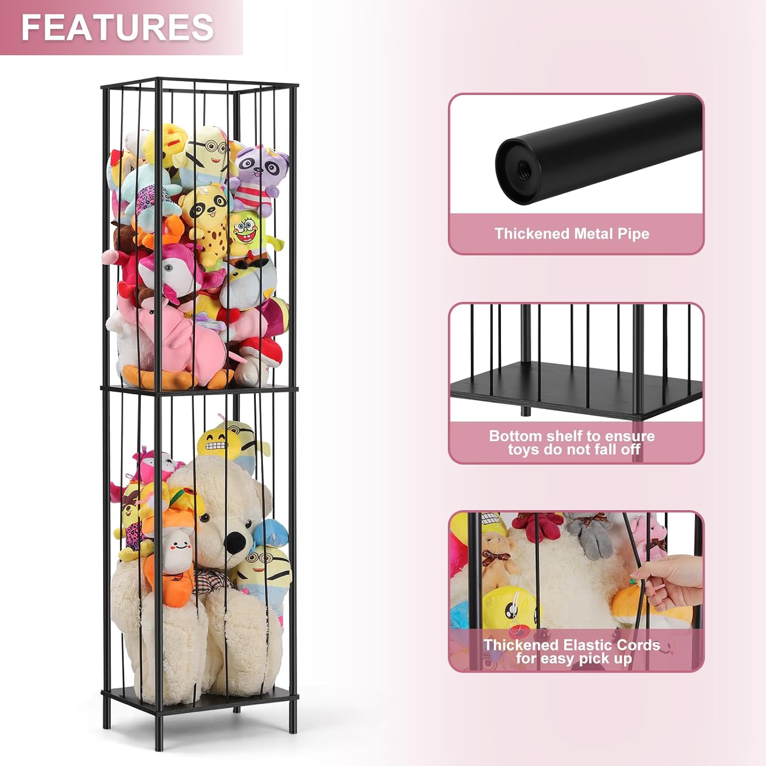 NANANARDOSO Stuffed Animal Storage Holder, Stuff Animal Organizer for Plush Holder,Stuffed Animal Zoo Storage Cage for Nursery Playroom Bedroom,Black - Image 4