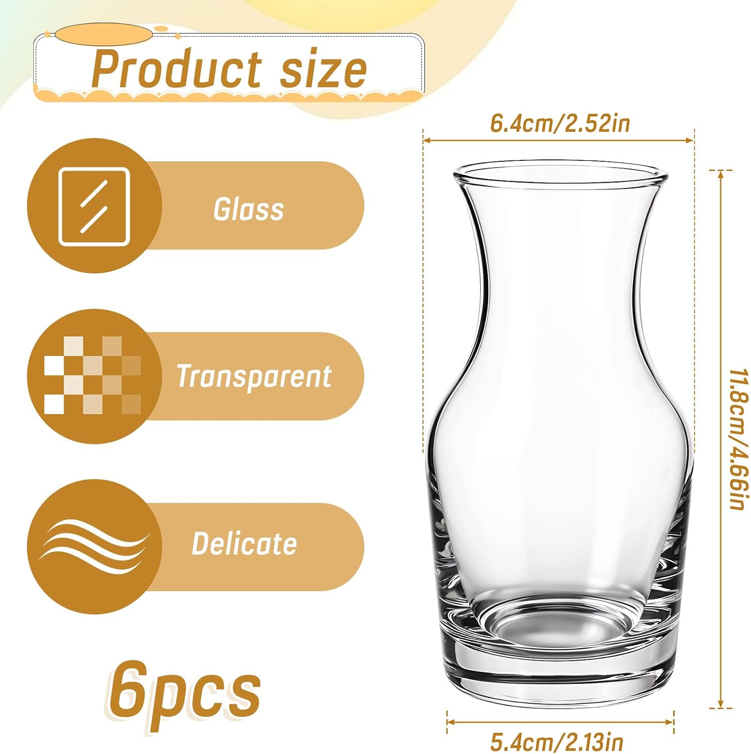 Ptwola 6 Pack Single Serving Small Wine Carafe Glass, 6.5 Oz Mini Portion Individual Pours Wine Decanter for Tasting Champagne Juice Refill Dinner Parties Bars Restaurants Home(6.5OZ,6)