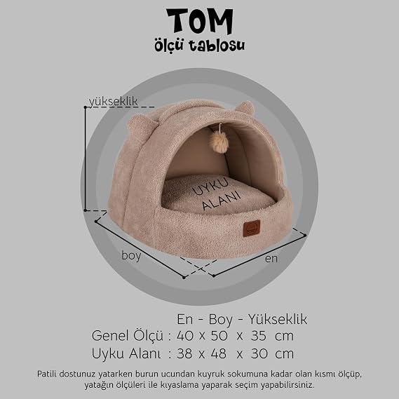 Jungolica Tom Cat Bed Beige 40x50 cm, Closed Top Design, Removable Double Sided Cushion, Ultra Soft Plush, Breathable Fabric, Anti-Slip Base, Comfortable Cat House