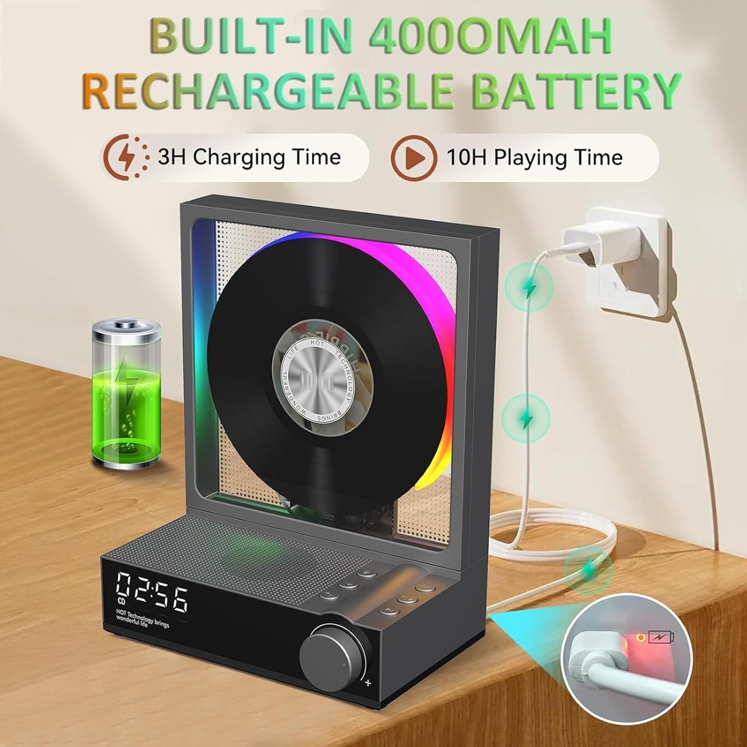 Lettore CD portatile con Bluetooth 5.3, altoparlanti HiFi, luci RGB, telecomando, supporta MP3 WMA WAV AAC APE FLAC per uso domestico