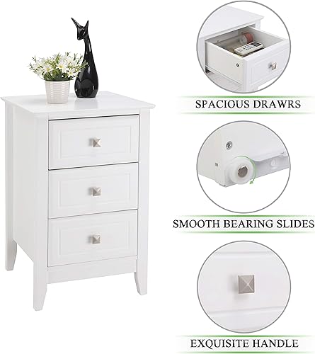 Miniatura 5 de Bonnlo Mesita de noche blanca con 3 cajones, moderna mesita de noche para dormitorio con perillas de metal, mesita de noche de madera, mesa auxiliar