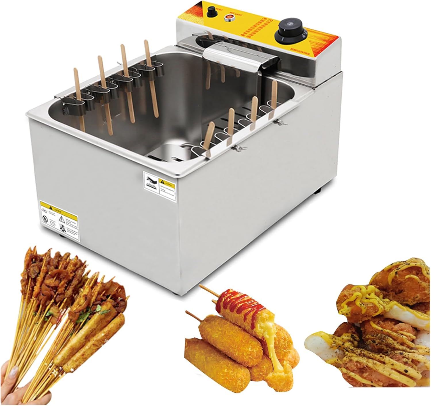 12L Stainless Steel Fryer Fry cheese sticks cheese hot dog sticks sausages The pan is 7.9“ deep inside 2500W power 50-300°C automatic temperature adjustment