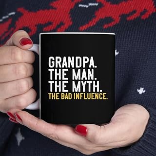 Mens Grandpa The Man The Myth The Bad Influence BlackMug, Tea Mug, Tea Cup, Coffee Cup