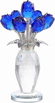Arikyrist Crystal Blue Rose Flower Figurine with Vase, Handmade Romantic Rose Gifts Bouquet for Wife Mom Women, Glass Rose Flower with Stem Home Decor for Valentine Mothers Day Christmas