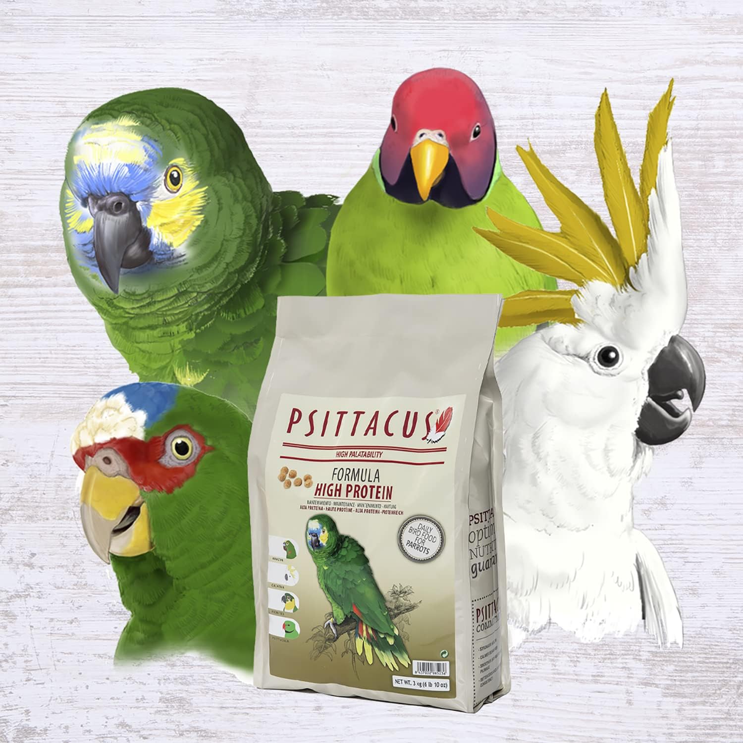 Psittacus High Protein 6.6 lb | Complete Pellet Diet for Amazons, Cockatoos and Ringneck Parrot | Premium Food for Birds, 100% no-GMO