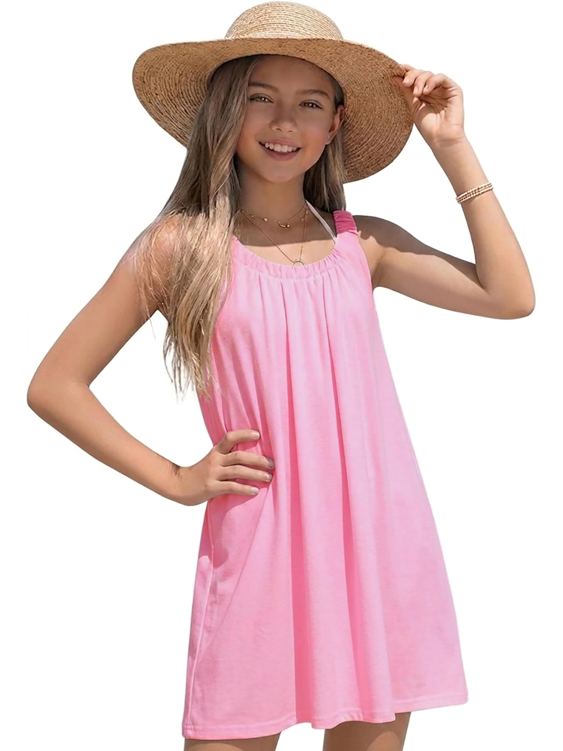 Girl's Beach Swim Cover Up Summer Sleeveless Tank Halter Dresses