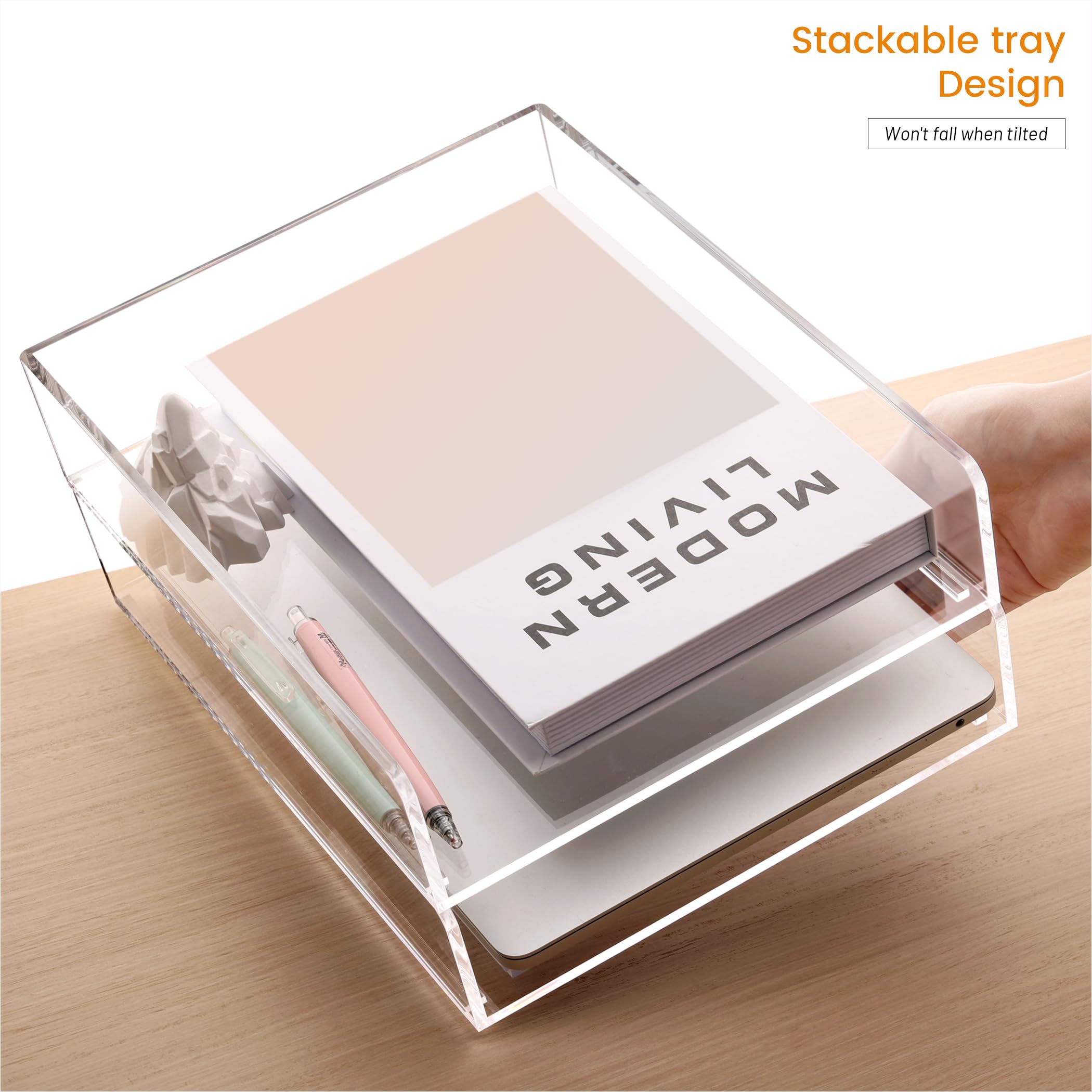SANRUI Premium 2-stöckige Briefablage aus Acryl – 5 mm extra dick & stabil – stapelbarer A4-Papier-Organizer & Dokumentenhalter – kristallklarer Schreibtisch-Organizer für Zuhause & Büro (30,5 x 23,5