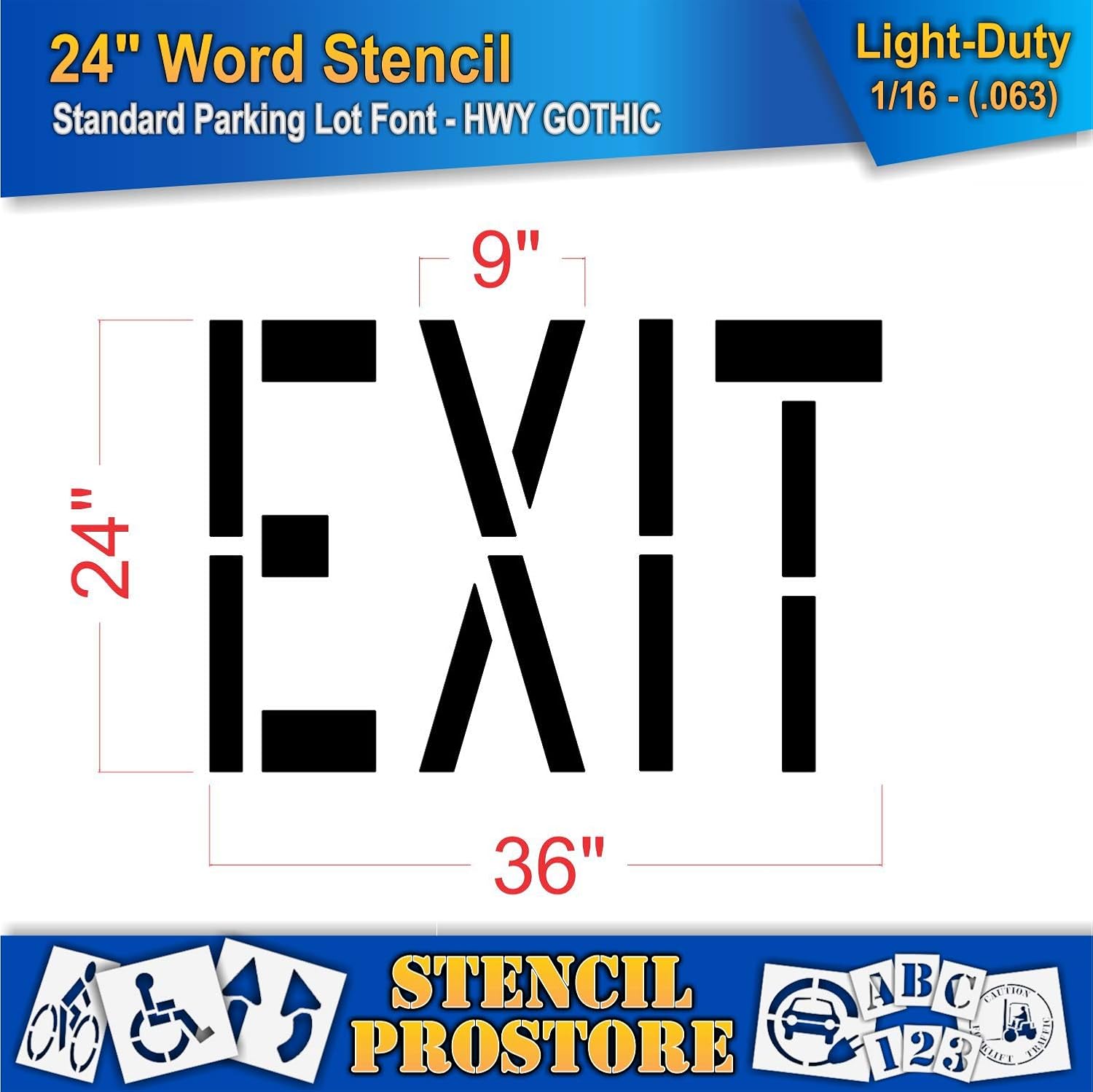 Pavement Marking Stencils - 24 inch EXIT Stencil - 24" x 36" x 1/16'' (63 mil) - Light-Duty