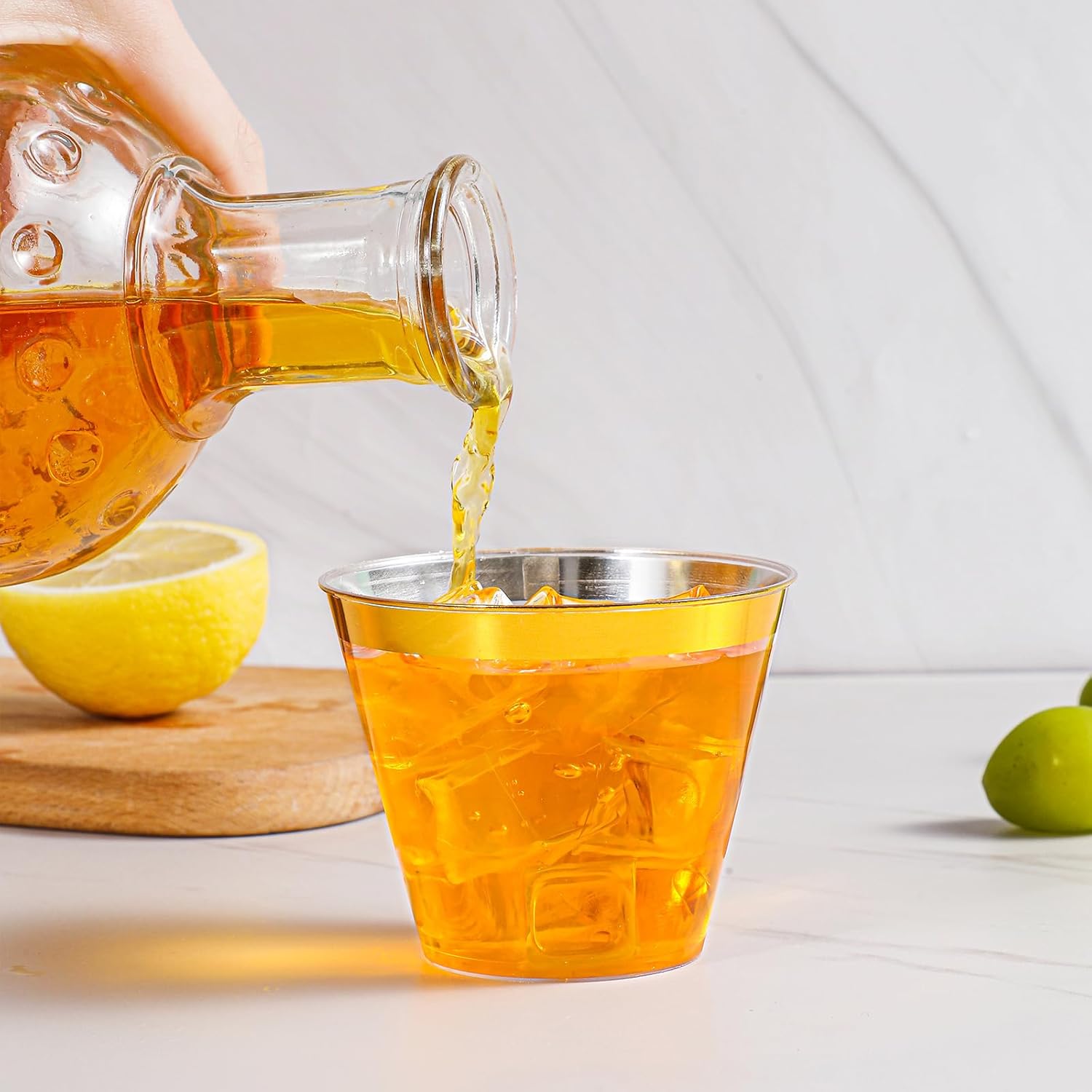 50PCS Gold Plastic Cups, 9 oz Clear with Metallic Gold Rim Disposable Cups, Elegant Plastic Tumblers, Fancy Party Cups - Image 6