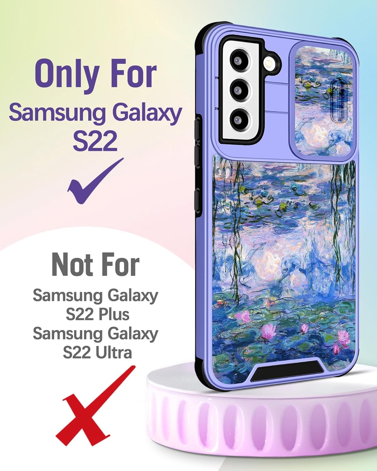 Buleens for Samsung Galaxy S22 Case - with Ring Stand & Camera Cover Aesthetic Cute Designed Women Girls Girly Pretty Blue Water Lily for Galaxy S22 Phone Case Compatible with Magsafe 6.1" - Image 2