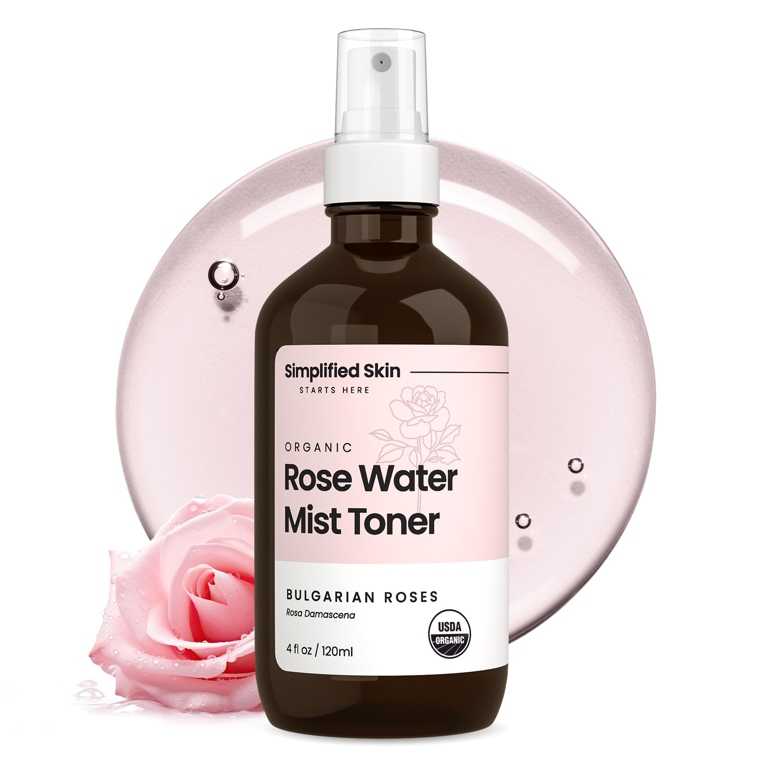 Rose Water Spray for Face & Hair – Pure USDA Organic Rosewater Toner – Refreshing Mist for Skin Care, Makeup & Locs – Natural Rose Scent, 4 Oz