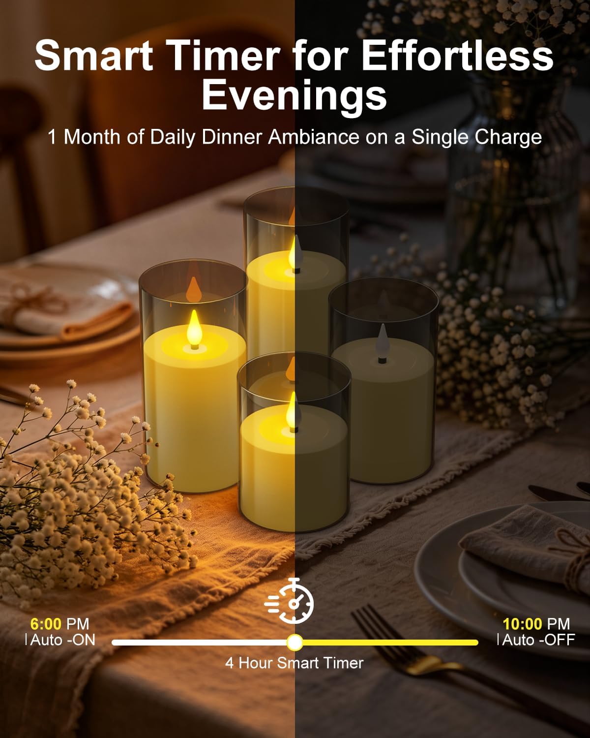 SoulBay Rechargeable Flameless LED Pillar Candles w/Magnetic Base, 4" 5" 6" image 4